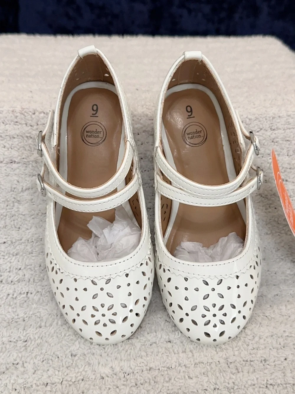 wonder nation White Laser-Cut Double-Strap Mary Jane Shoes With Block Heels
